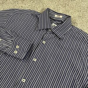 Peter‎ Millar Shirt M Stripe Navy White Soft Cotton Button Front Classic Dress